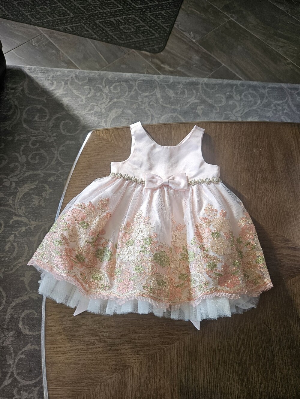 American Princess Pink Satin Dress Top - Light Blush Size 24 Months